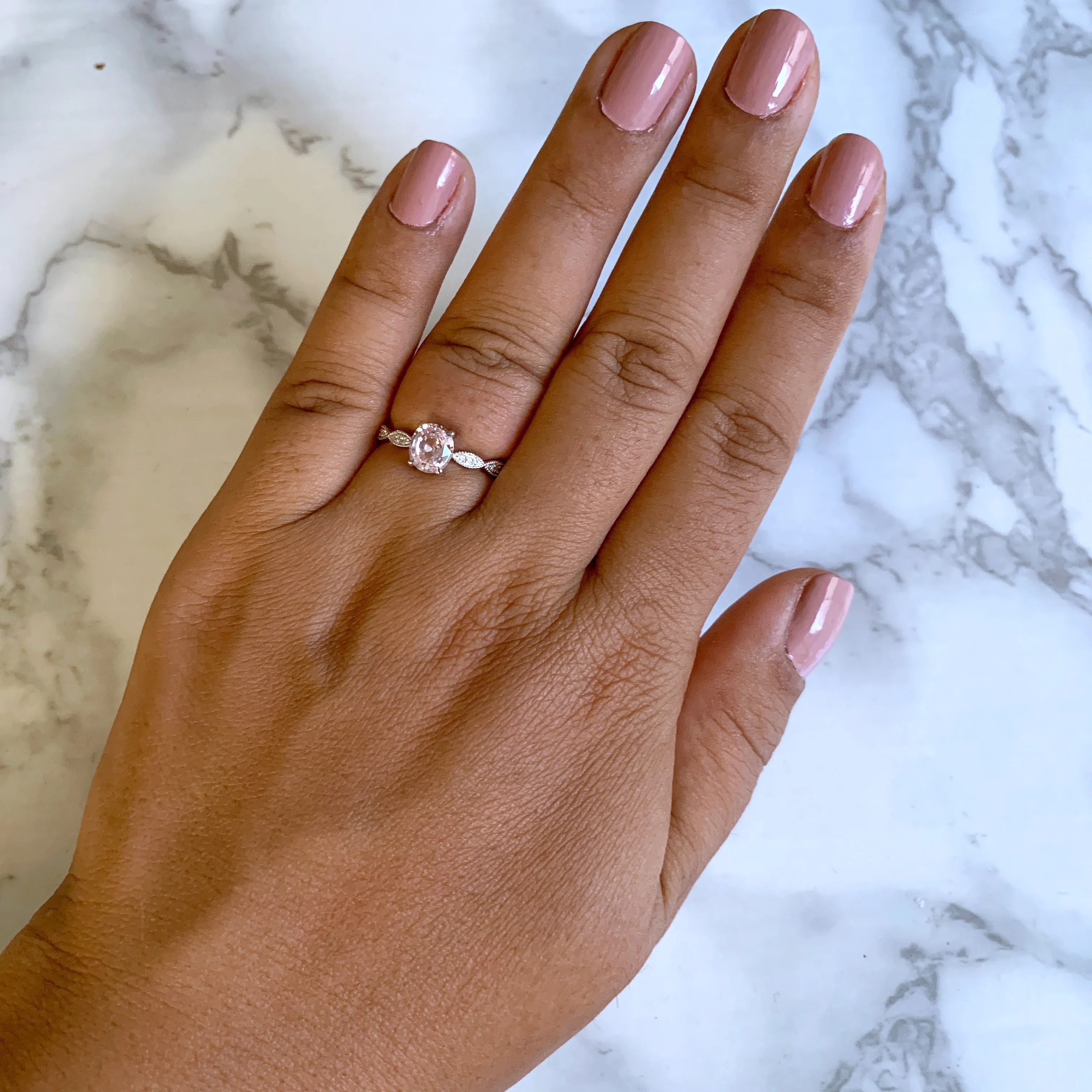 1.14ct Oval Pink Sapphire Ring with Diamond Accents in 18K White Gold