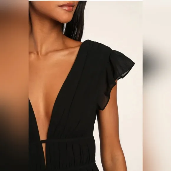 #196 Lulus I'm All Yours Black Ruffled Maxi Dress