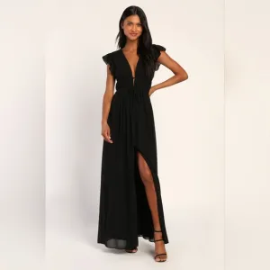 #196 Lulus I'm All Yours Black Ruffled Maxi Dress