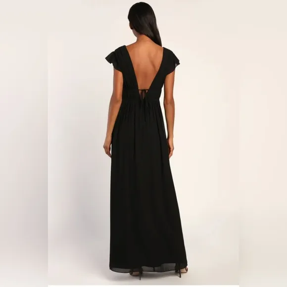#196 Lulus I'm All Yours Black Ruffled Maxi Dress