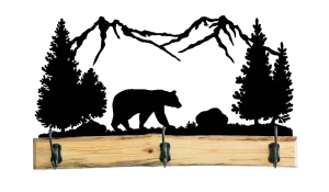 28 Inch Rustic Wooden Coat Racks - Full Metal Woodland Scene