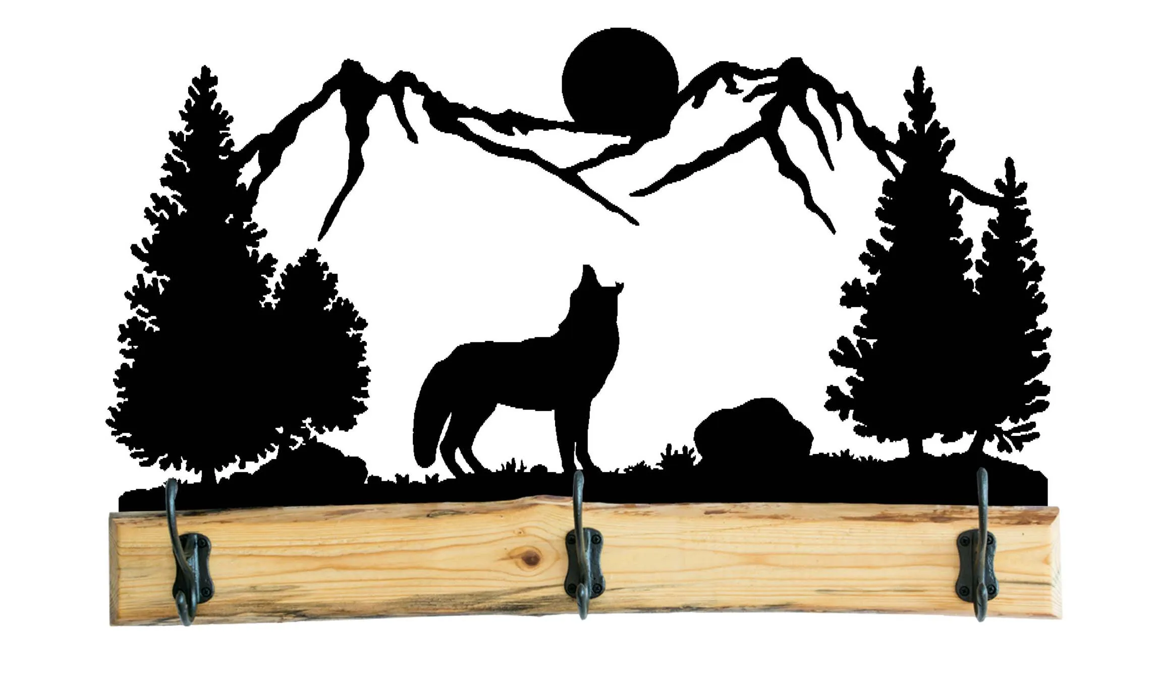 28 Inch Rustic Wooden Coat Racks - Full Metal Woodland Scene