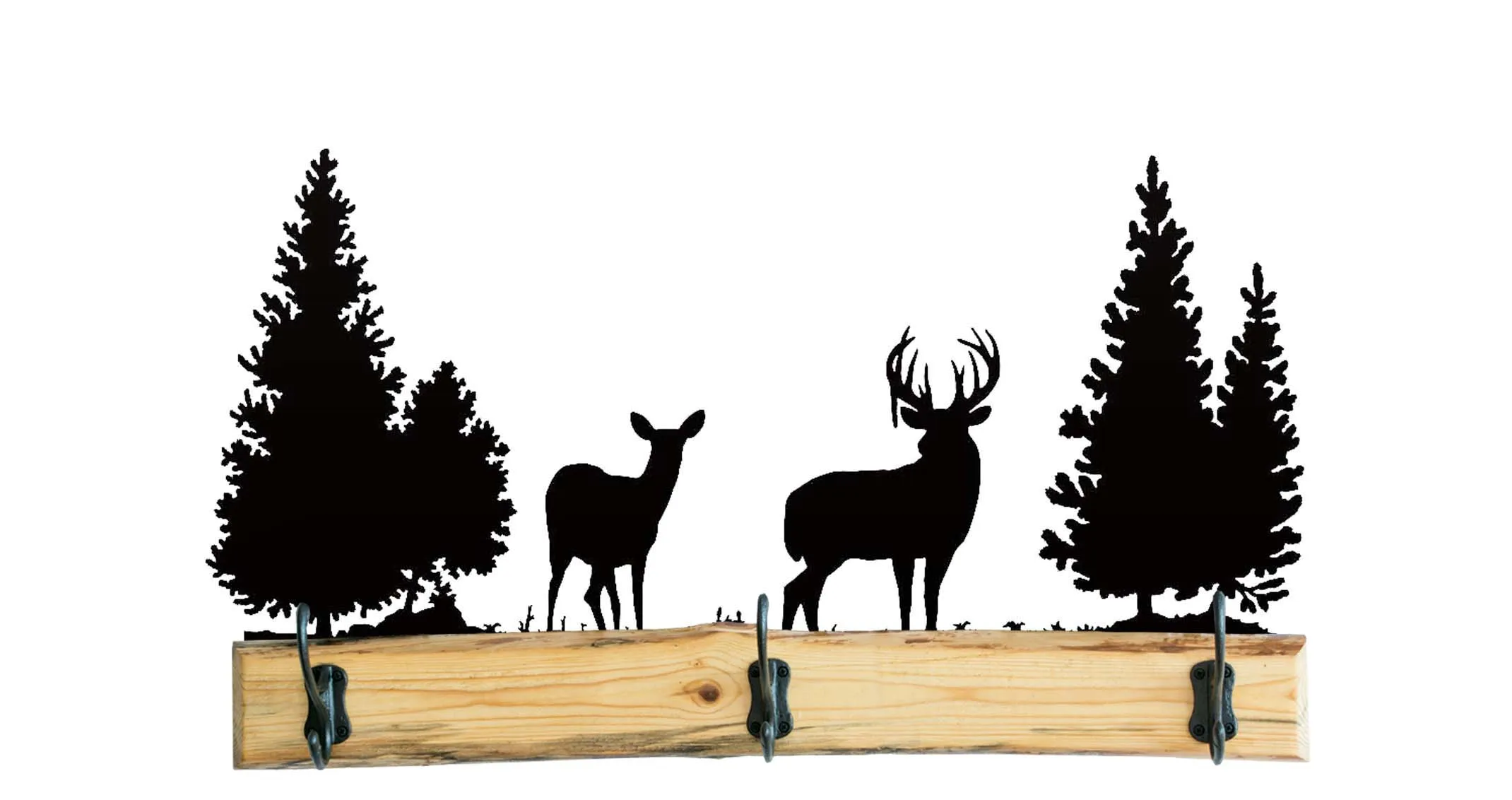 28 Inch Rustic Wooden Coat Racks - Metal Wildlife Accents