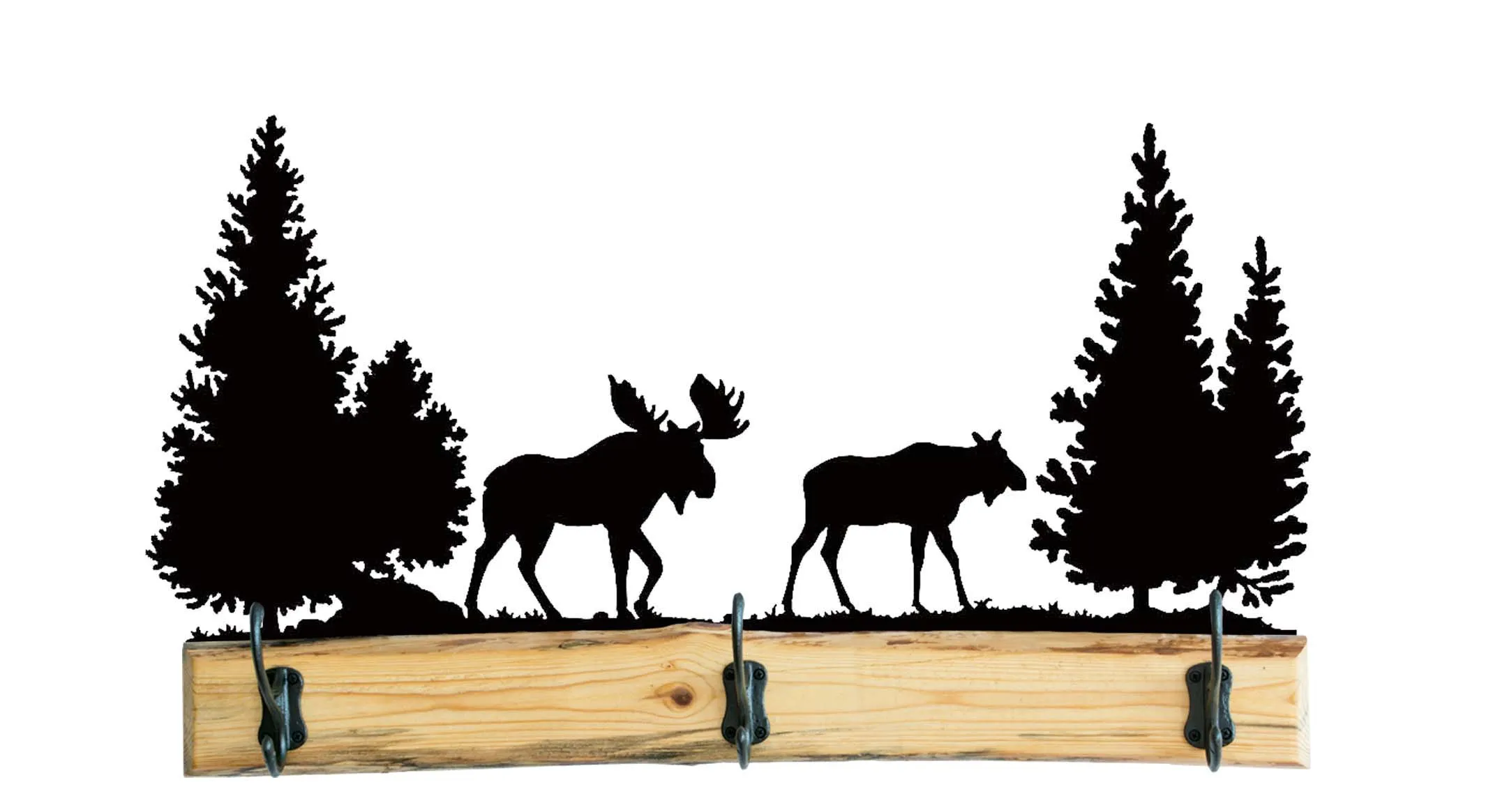 28 Inch Rustic Wooden Coat Racks - Metal Wildlife Accents