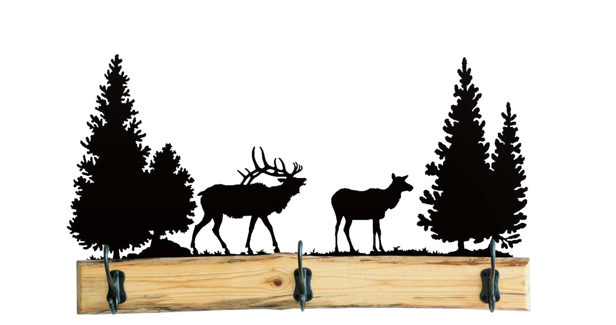 28 Inch Rustic Wooden Coat Racks - Metal Wildlife Accents