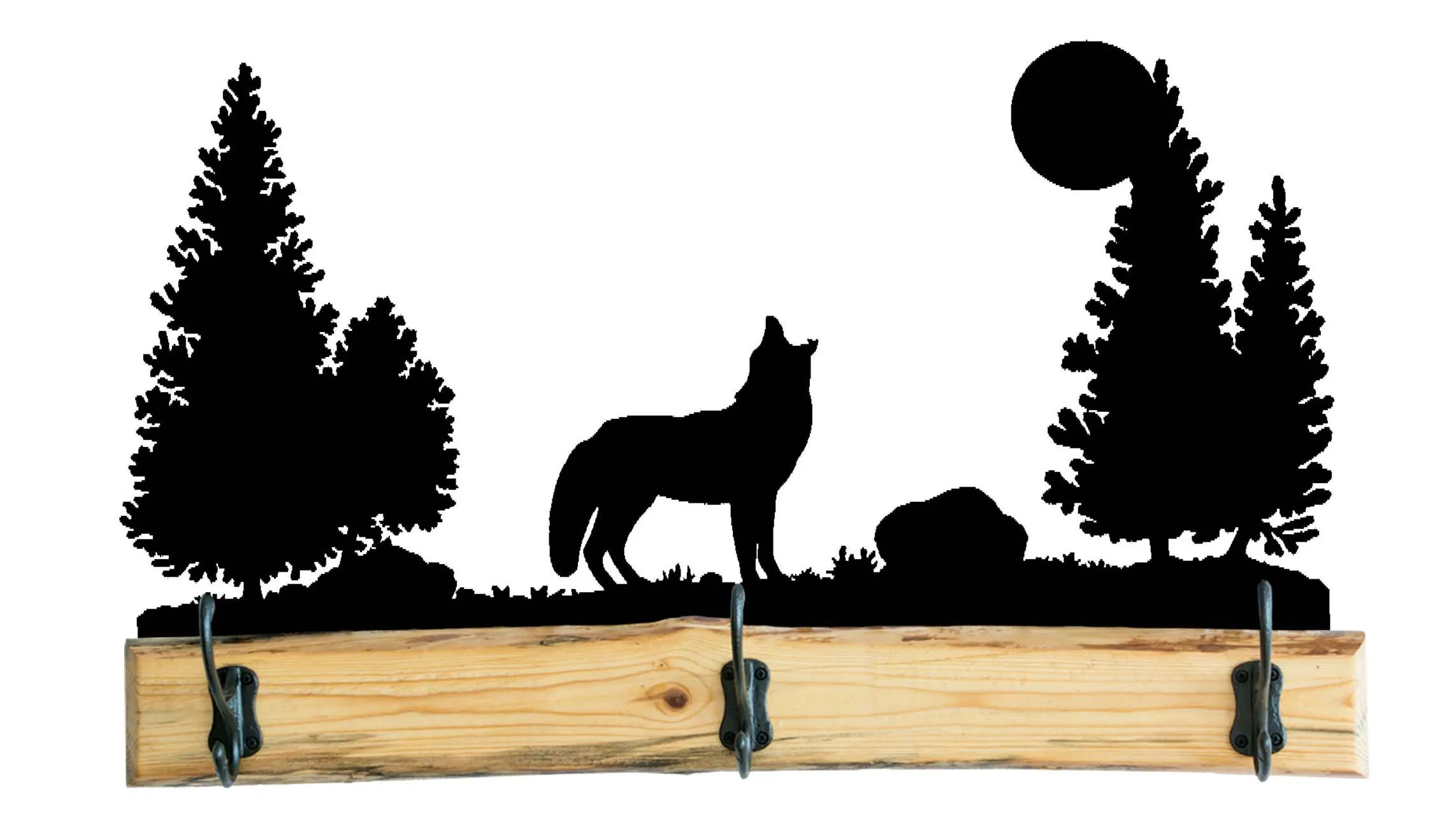 28 Inch Rustic Wooden Coat Racks - Metal Wildlife Accents
