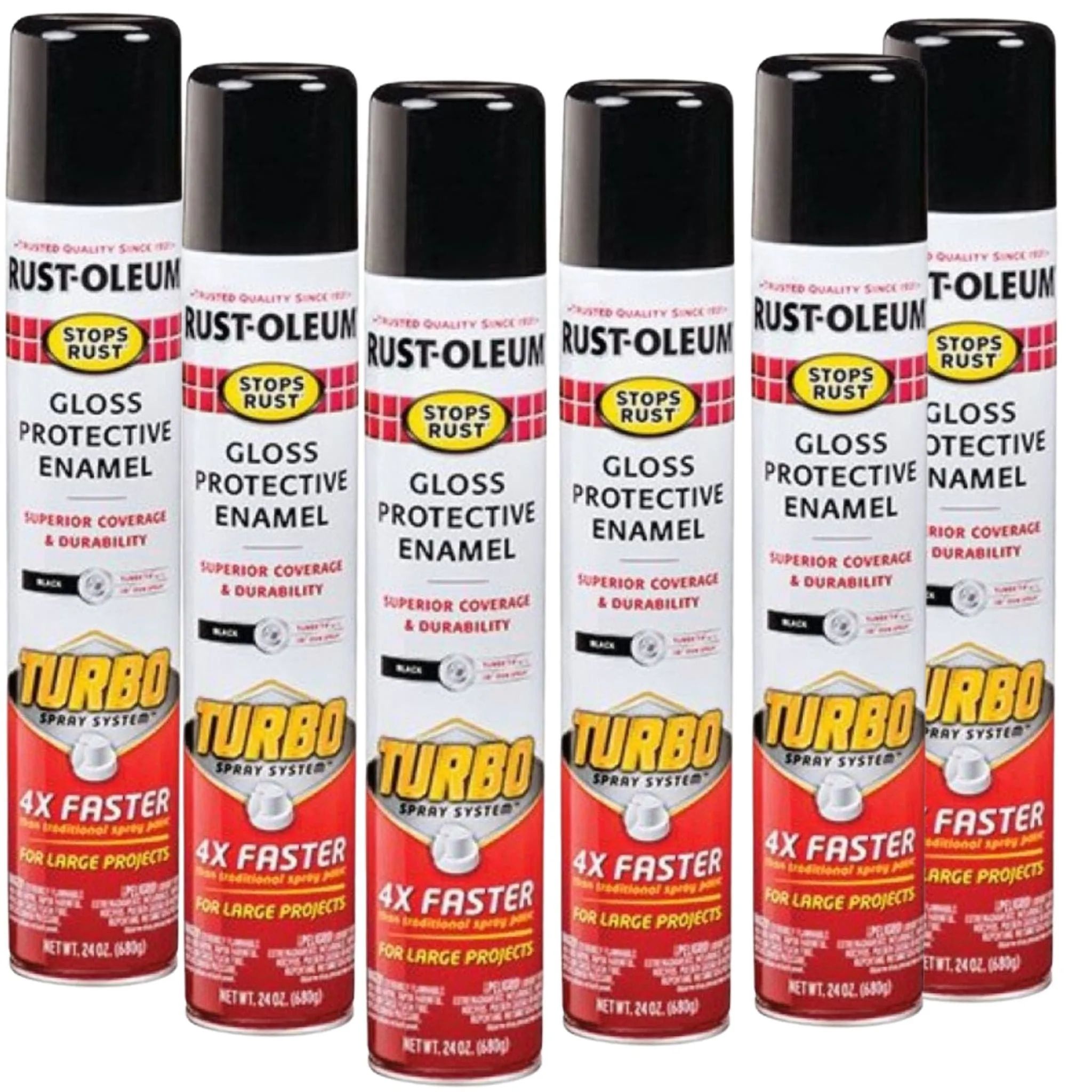 (6 Cans) - Rust-Oleum Gloss Protective Enamel With Turbo Spray System Rustoleum - Black