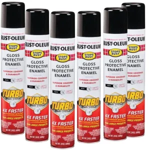 (6 Cans) - Rust-Oleum Gloss Protective Enamel With Turbo Spray System Rustoleum - Black