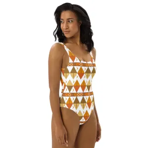 African Tribal Print One-Piece Swimsuit - Earthy/White