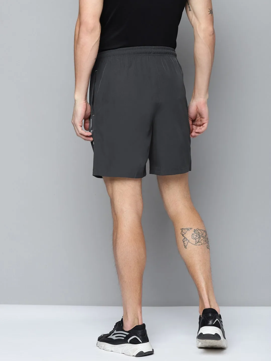 ALCIS Men Charcoal Grey Solid Slim Fit Running Sports Shorts