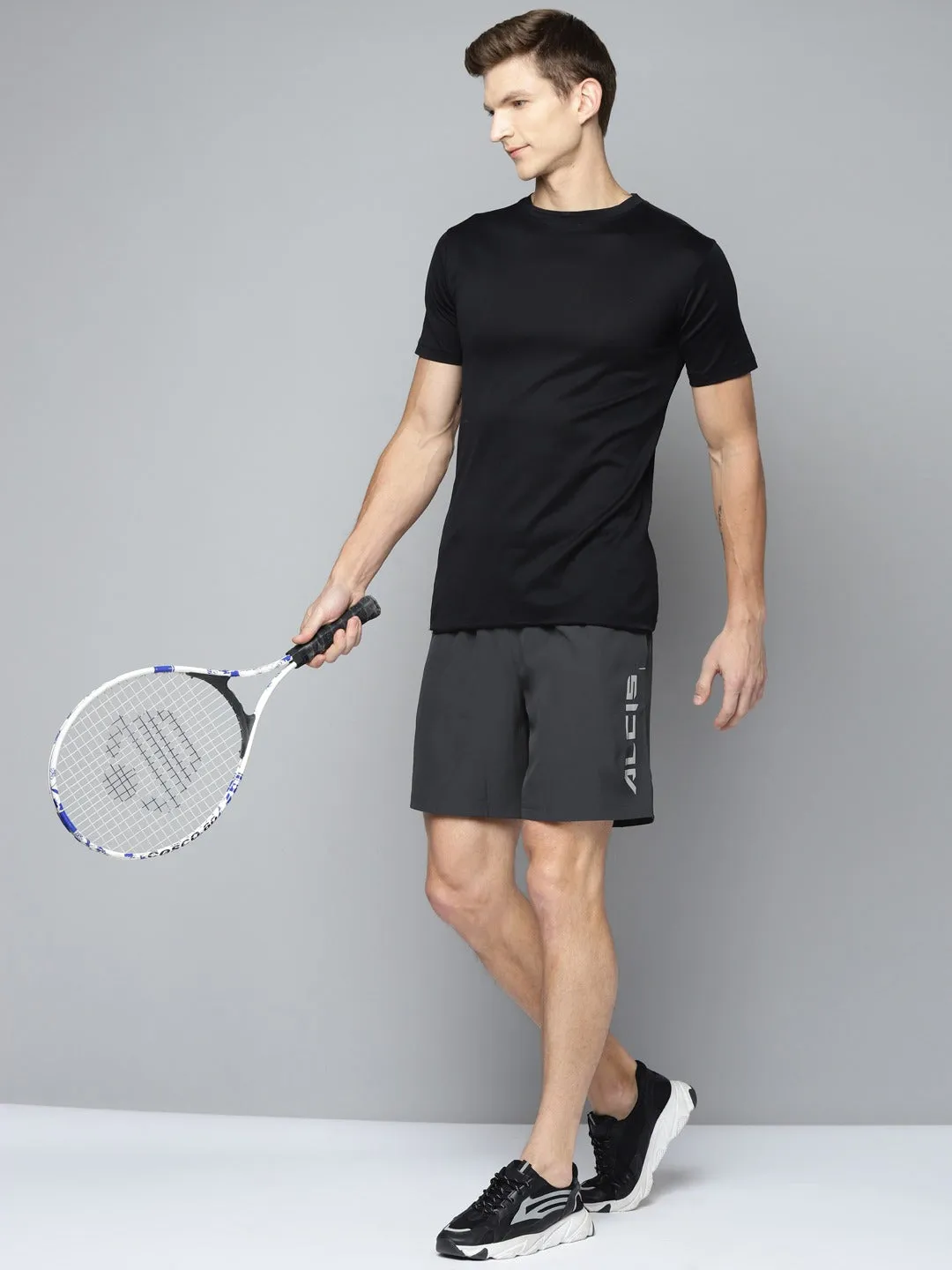 ALCIS Men Charcoal Grey Solid Slim Fit Running Sports Shorts