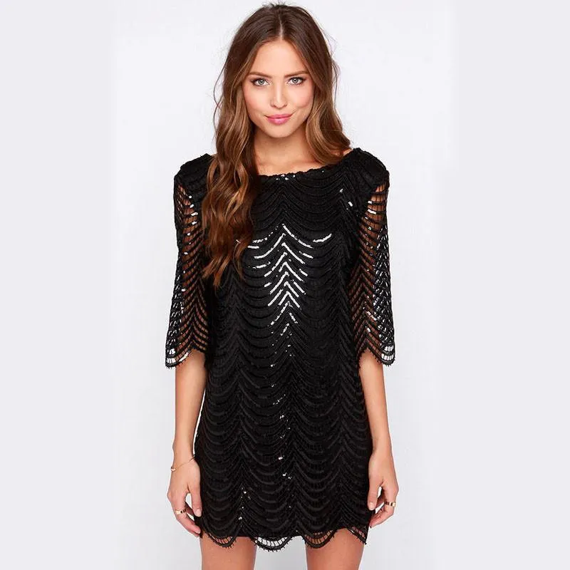 Alex Black Layered Sequin Dress