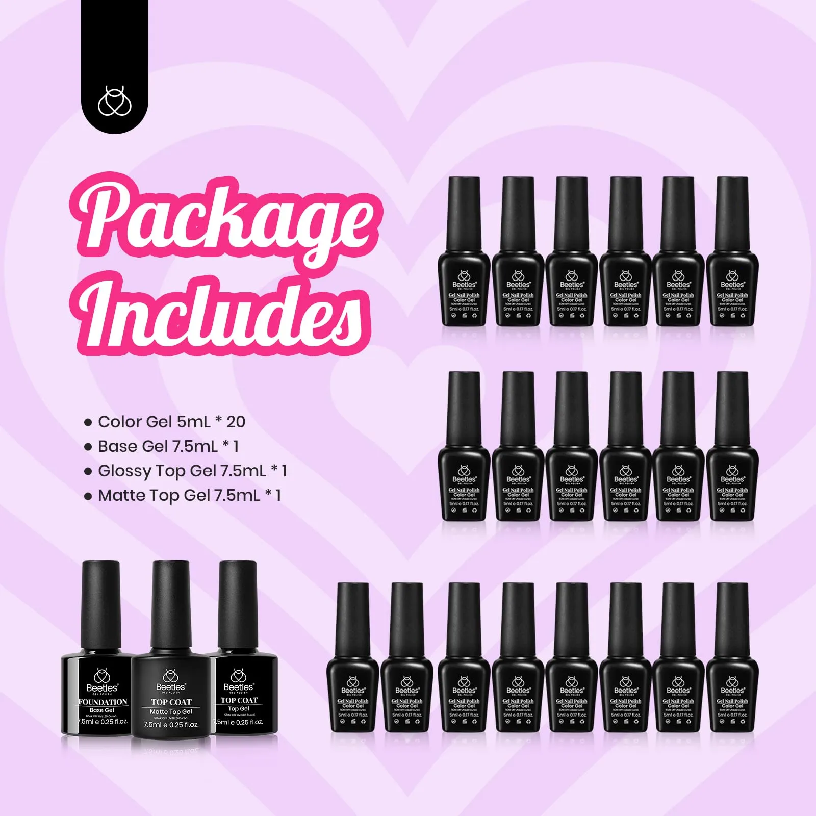 Alluring Sweetie - 20 Gel Colors Set With Top And Base Coat (5ml/Each)