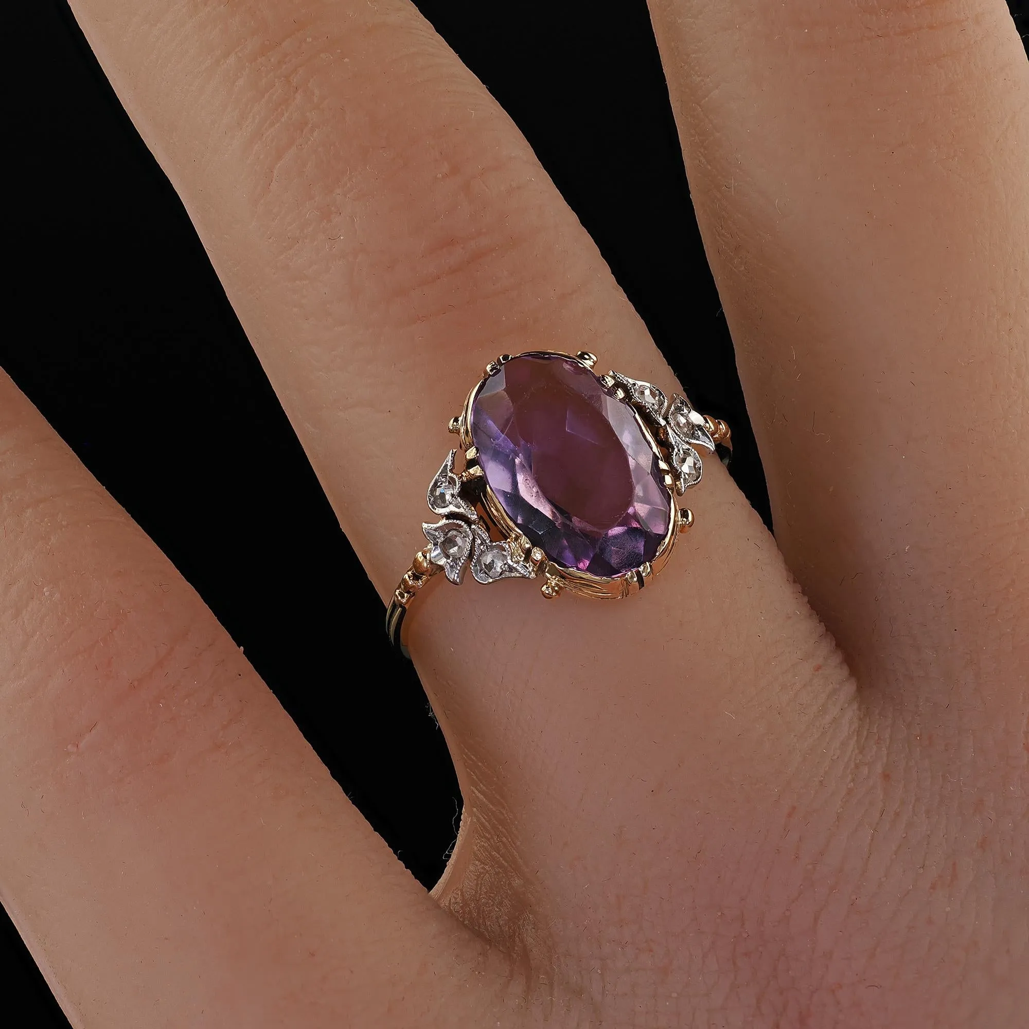 Antique Edwardian 14K Gold and Platinum Amethyst Diamond Engagement Ring