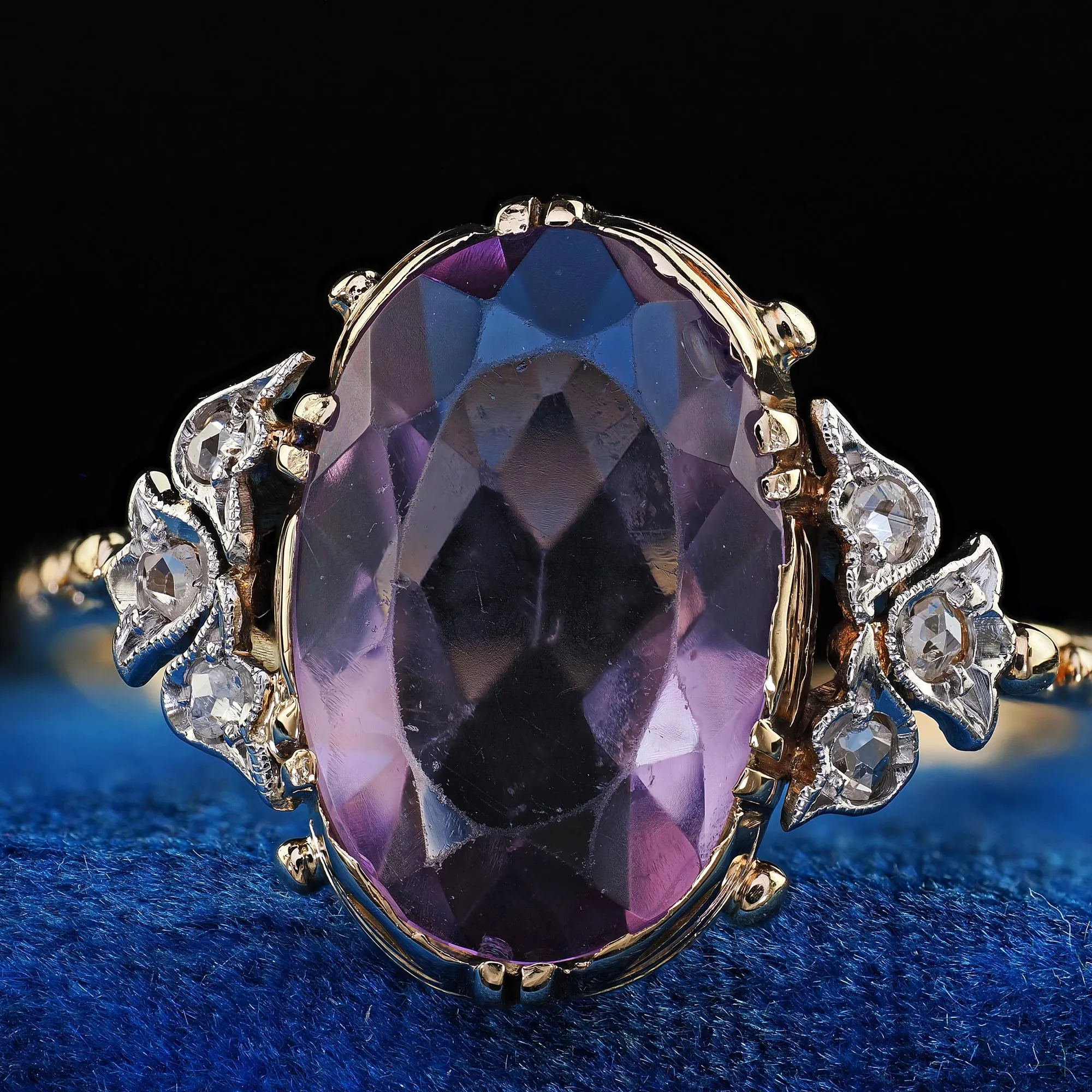 Antique Edwardian 14K Gold and Platinum Amethyst Diamond Engagement Ring