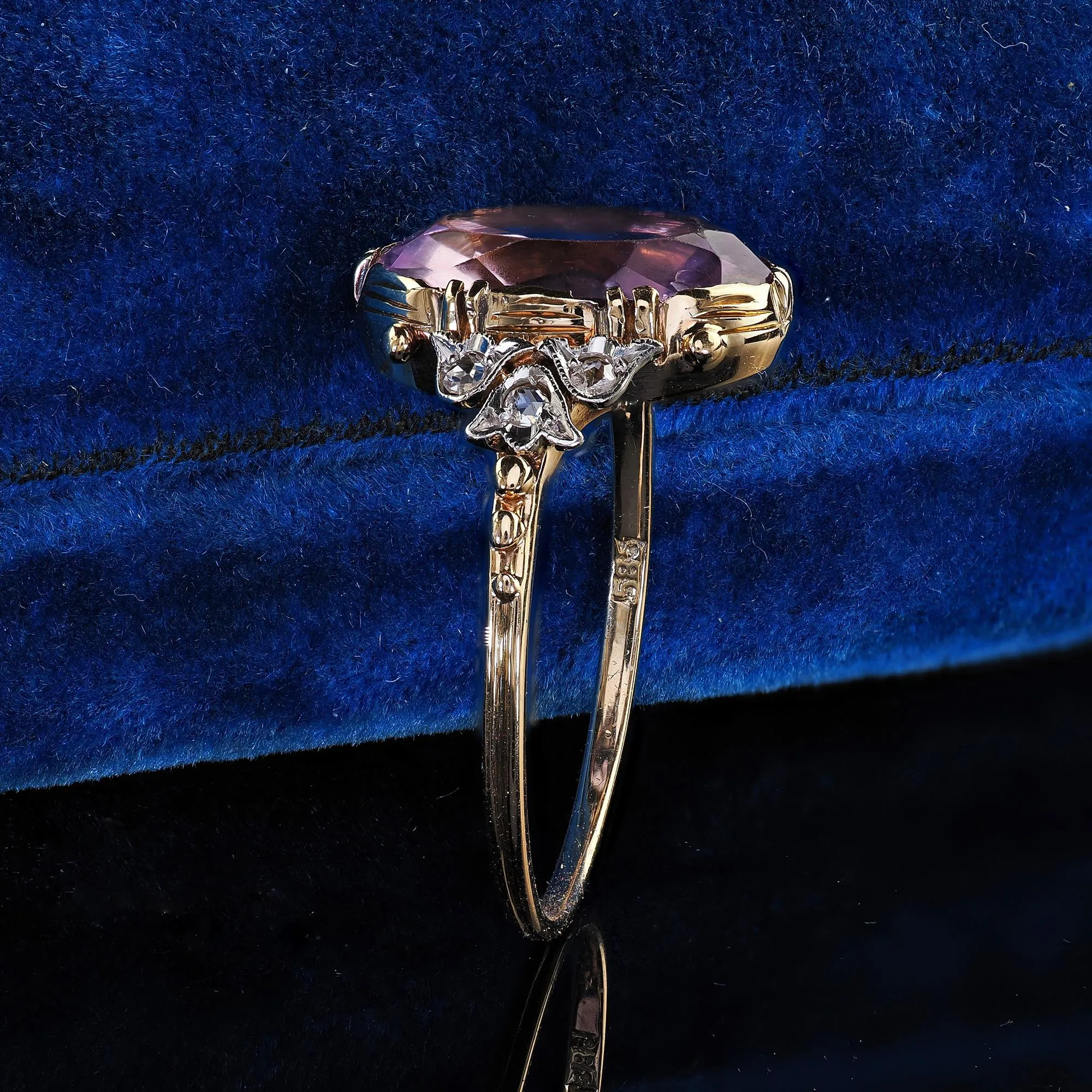 Antique Edwardian 14K Gold and Platinum Amethyst Diamond Engagement Ring