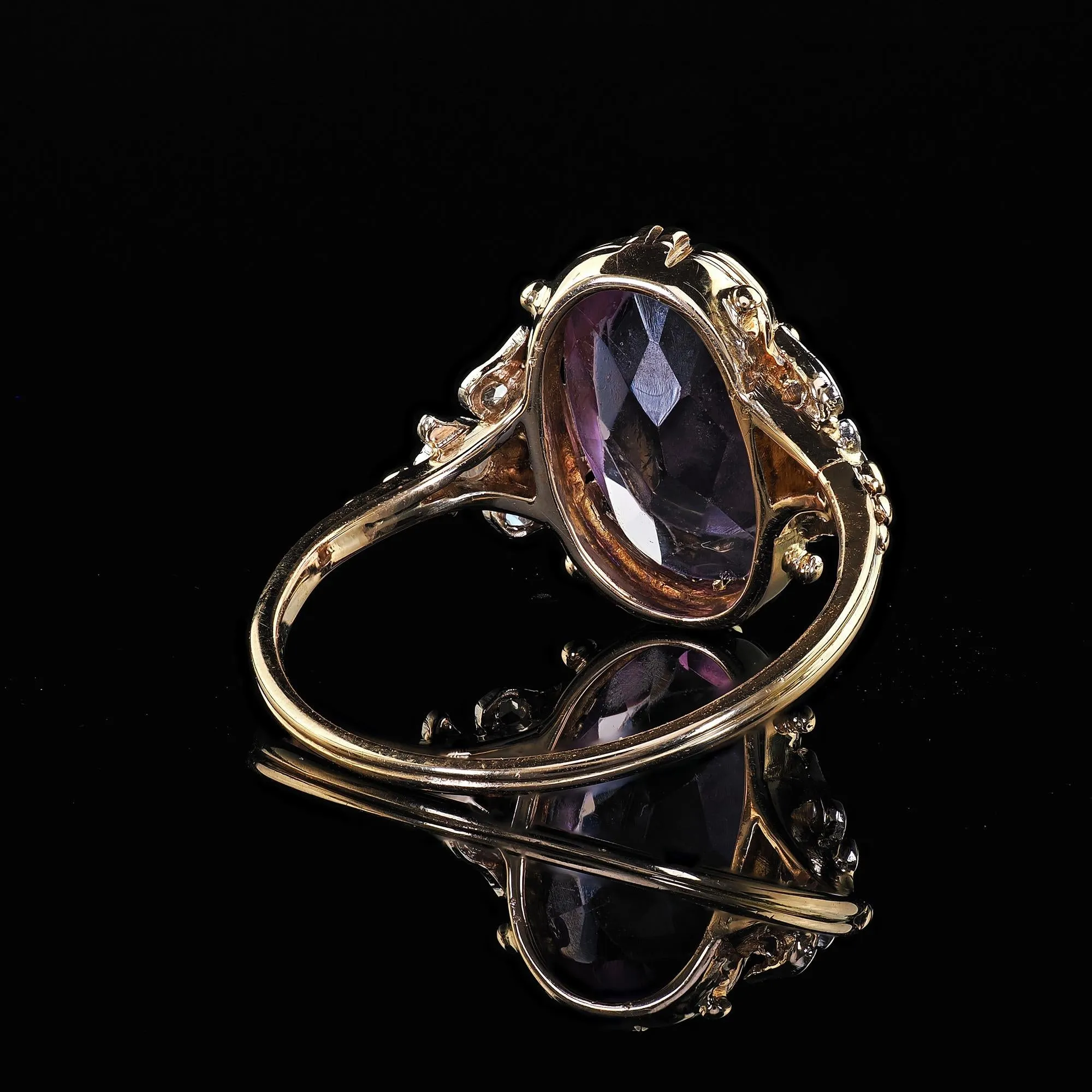 Antique Edwardian 14K Gold and Platinum Amethyst Diamond Engagement Ring