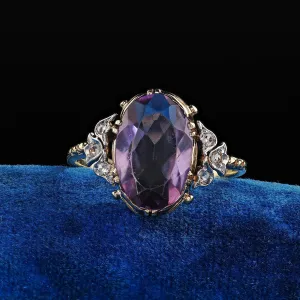Antique Edwardian 14K Gold and Platinum Amethyst Diamond Engagement Ring