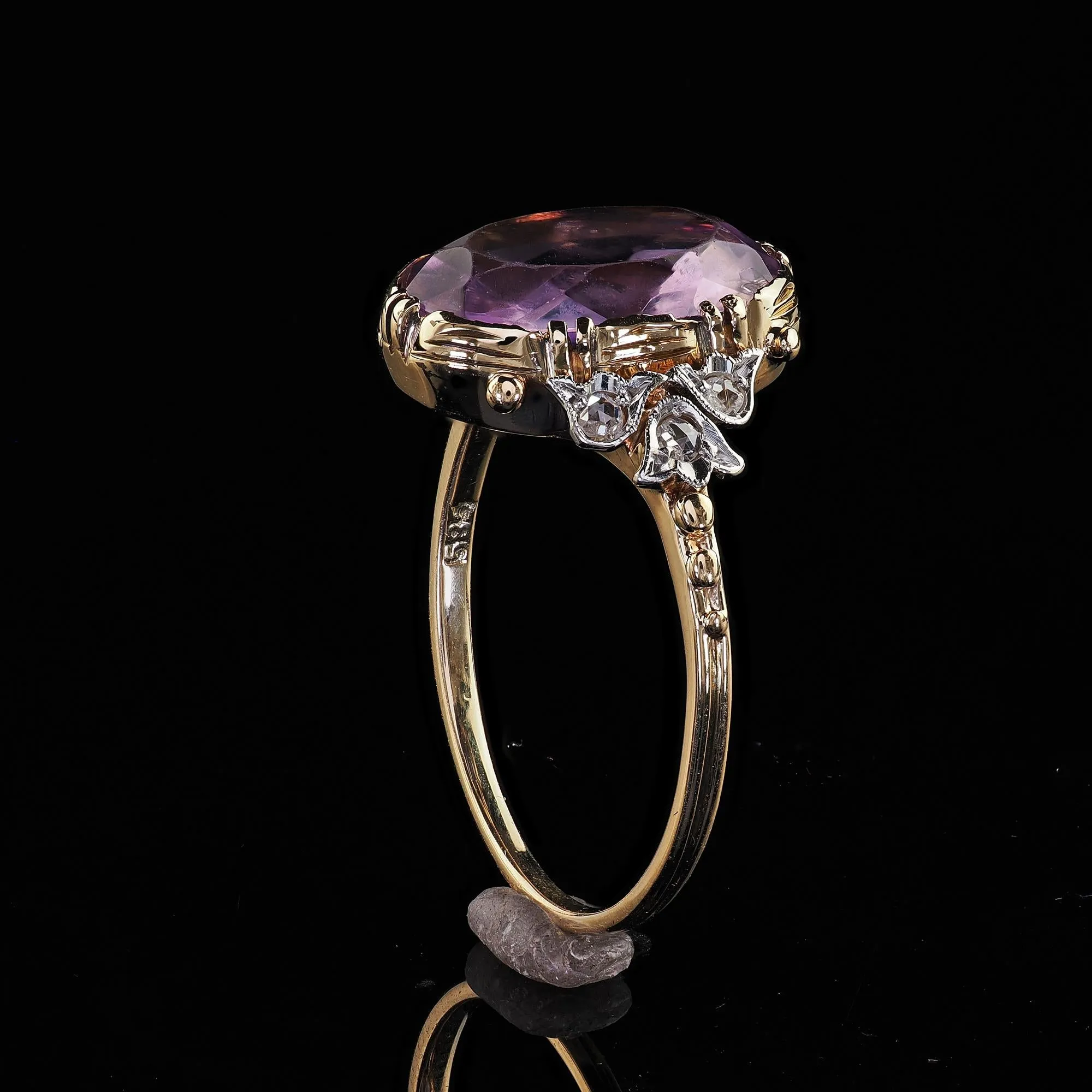 Antique Edwardian 14K Gold and Platinum Amethyst Diamond Engagement Ring