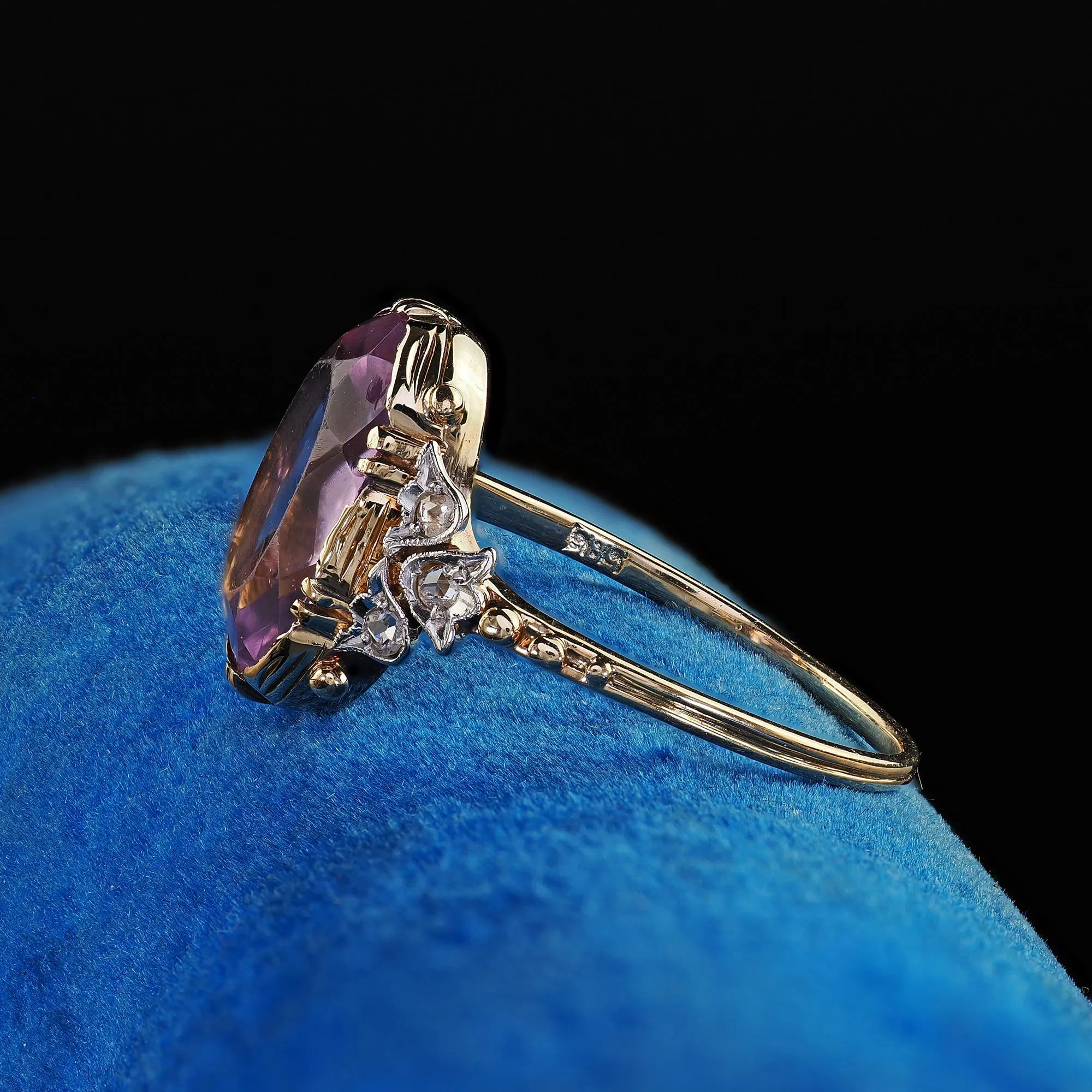 Antique Edwardian 14K Gold and Platinum Amethyst Diamond Engagement Ring