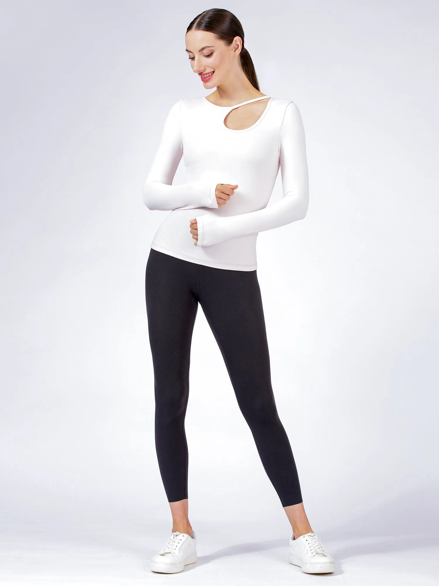 ATMAN LONG SLEEVE CUTOUT TEE, SEASHELL