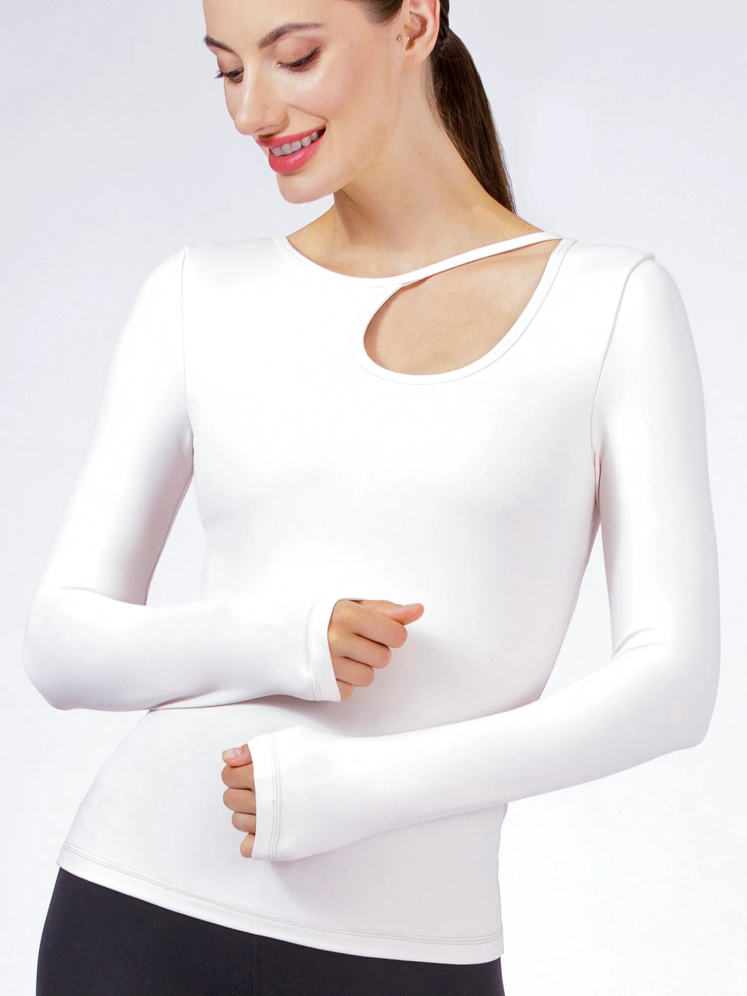ATMAN LONG SLEEVE CUTOUT TEE, SEASHELL