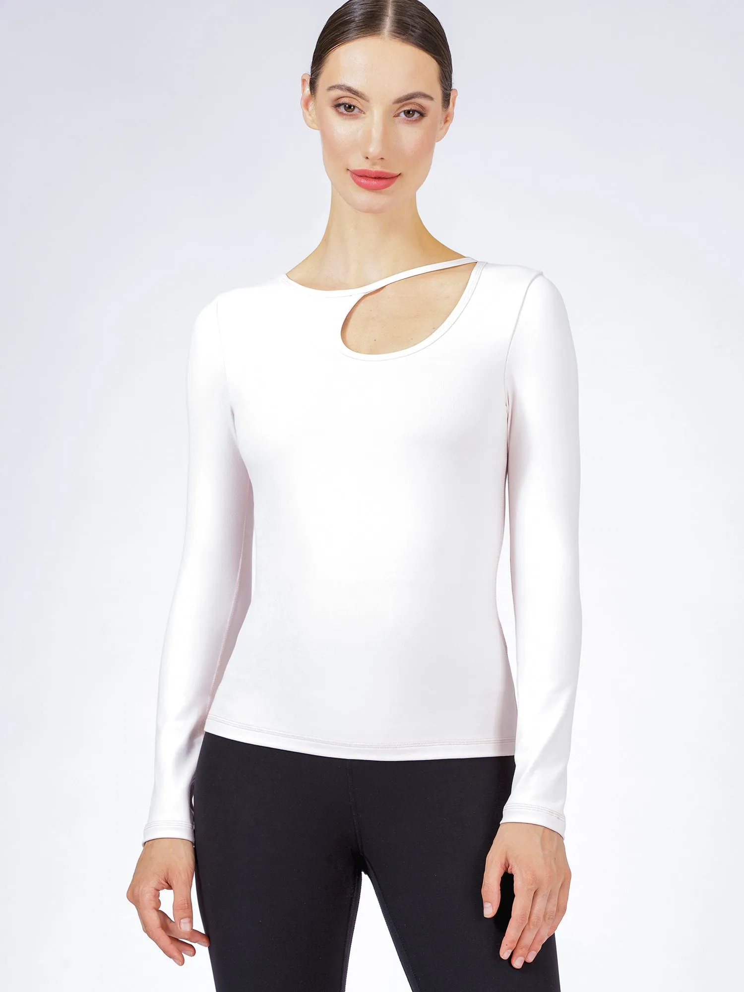 ATMAN LONG SLEEVE CUTOUT TEE, SEASHELL