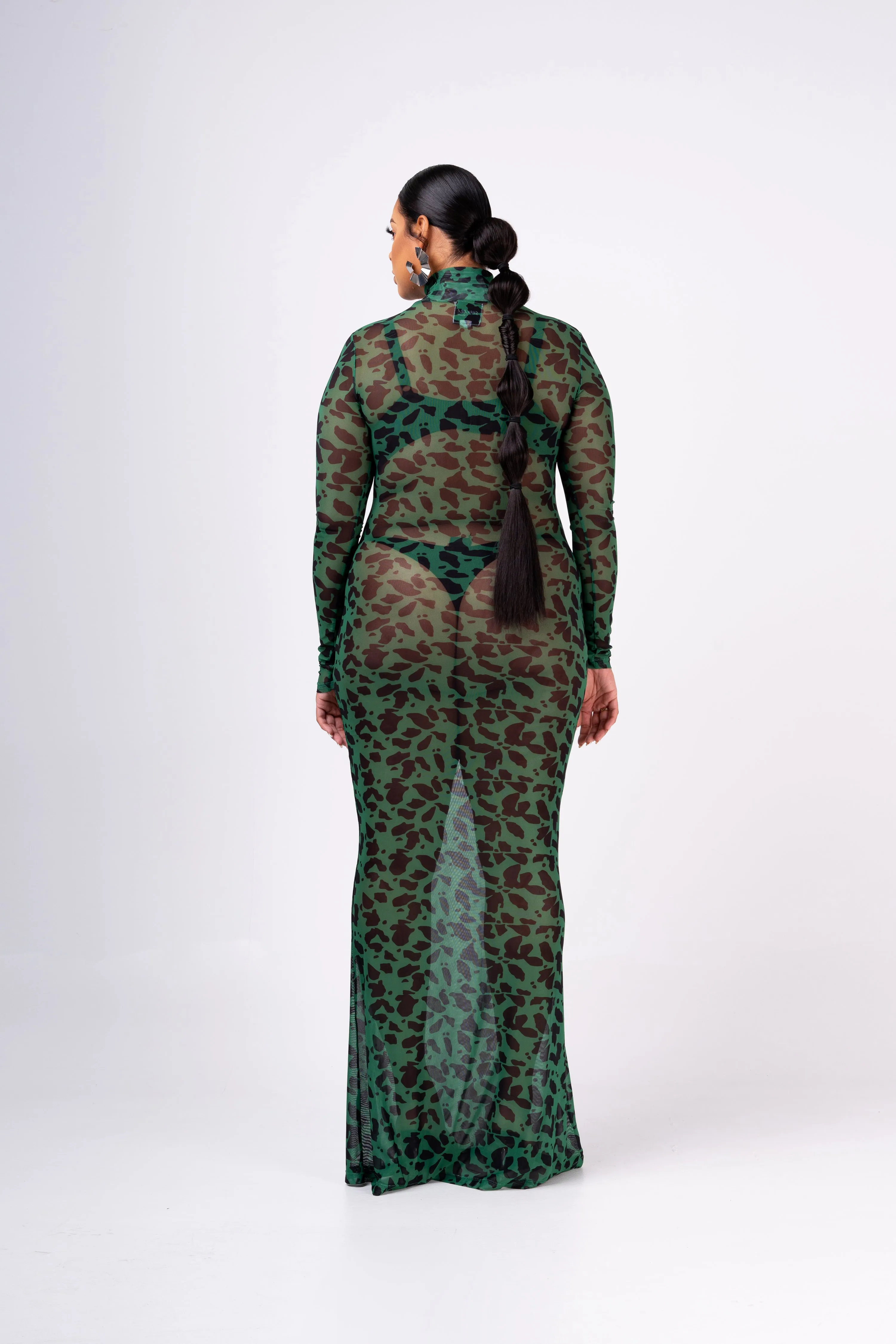 AZI LONG SLEEVE MAXI MESH DRESS
