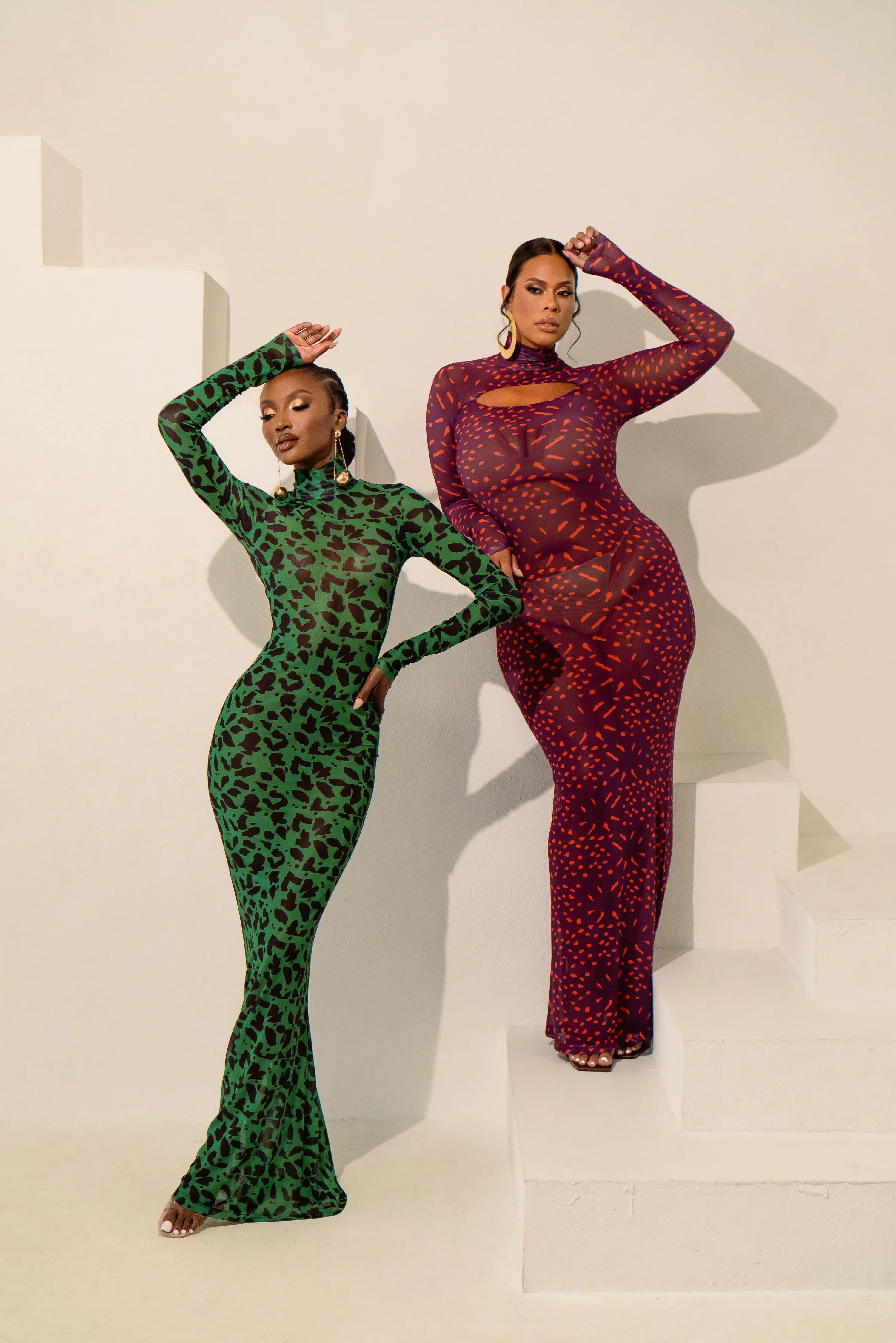 AZI LONG SLEEVE MAXI MESH DRESS