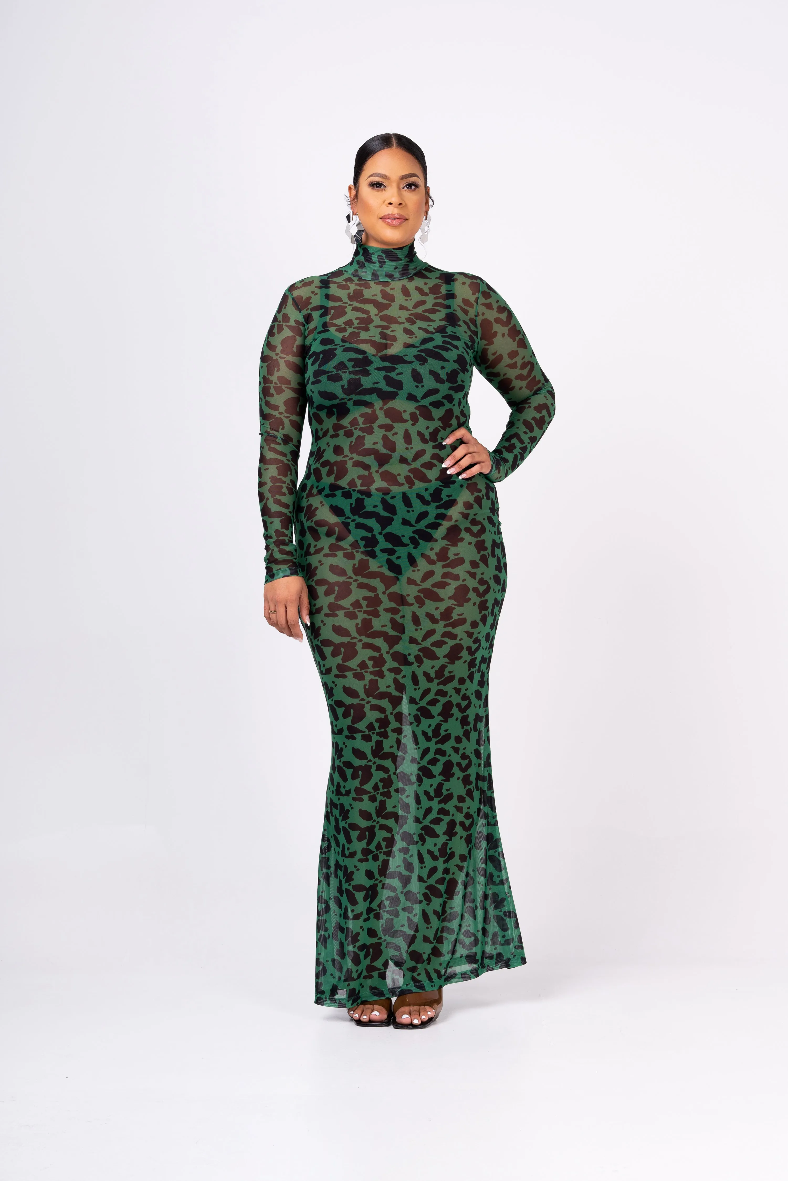 AZI LONG SLEEVE MAXI MESH DRESS