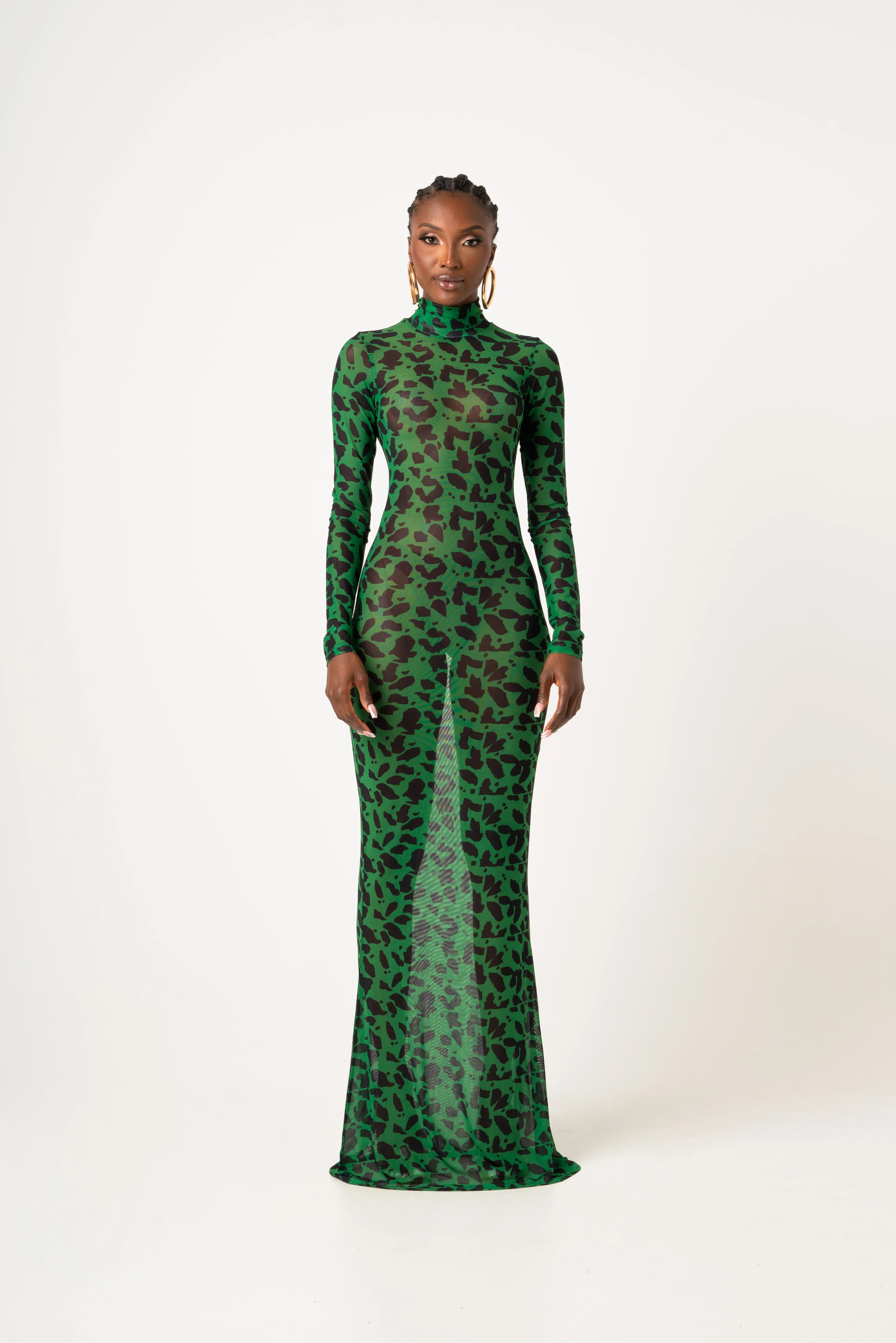 AZI LONG SLEEVE MAXI MESH DRESS