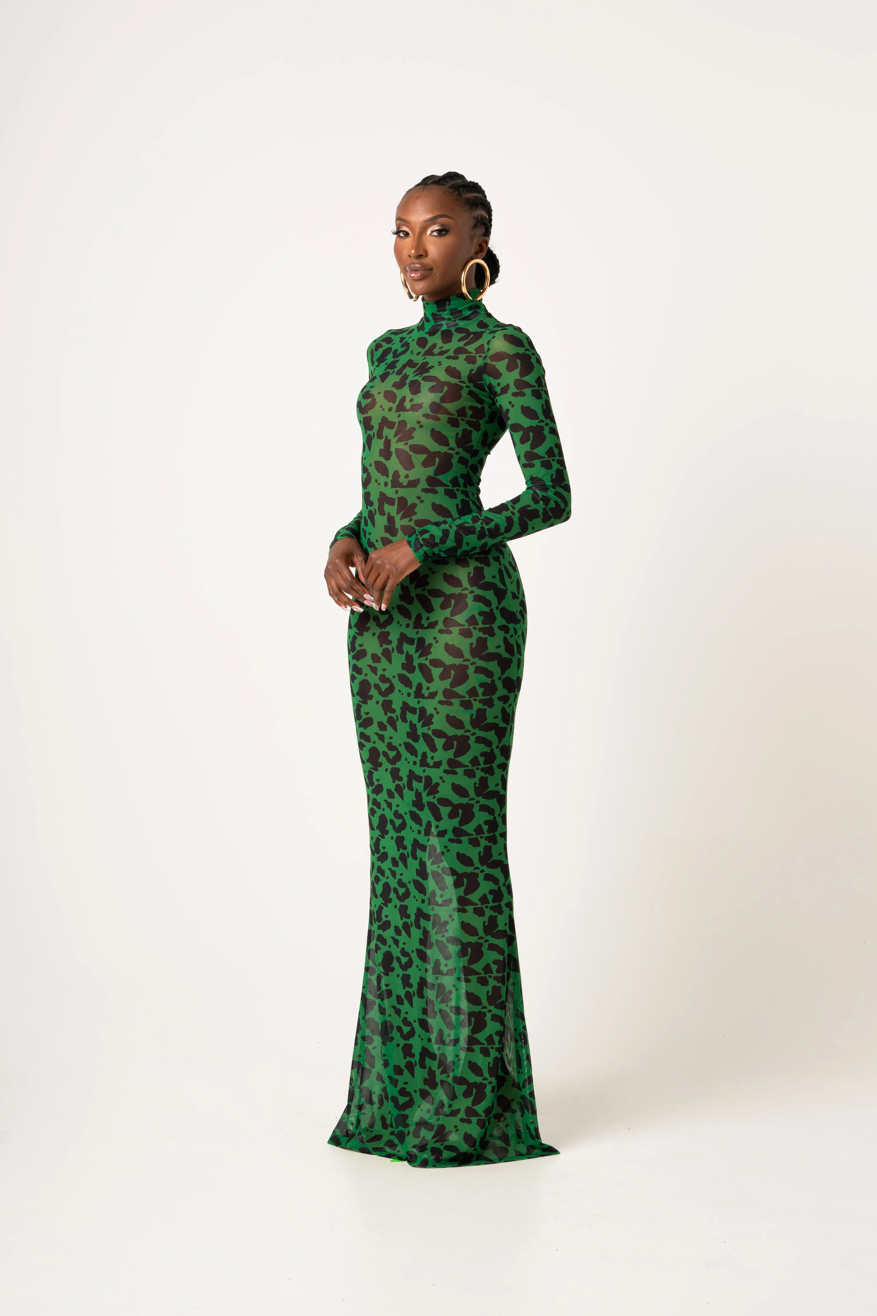 AZI LONG SLEEVE MAXI MESH DRESS