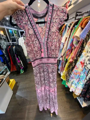 BELL Pink, Black and White Paisely Cap Sleeve Maxi Dress