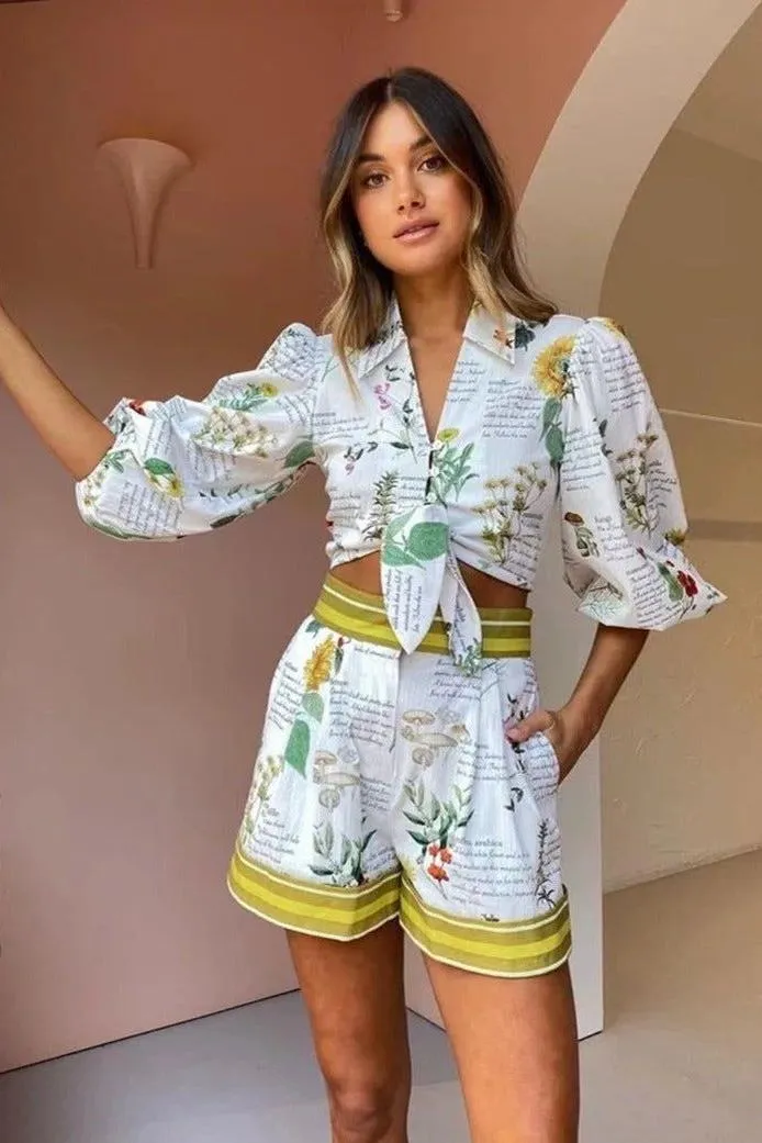 Belly-Revealing Short Top High Waist Shorts Suit