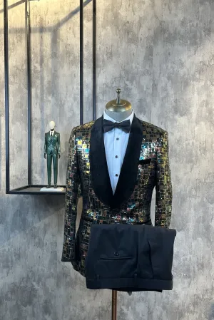 Best-Selling Sequin  2 Piece Shawl Lapel Single-Breasted Casual Suit