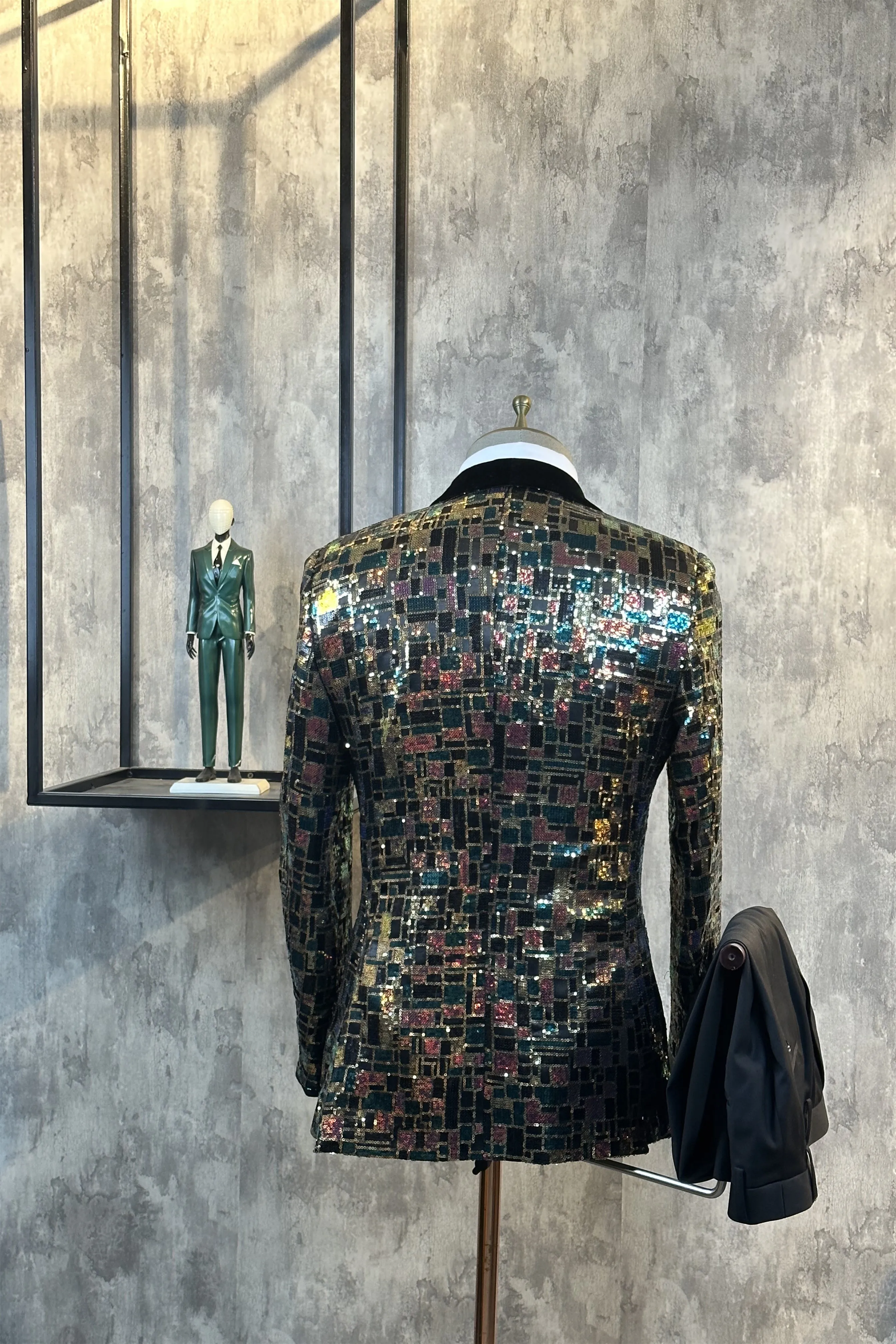 Best-Selling Sequin  2 Piece Shawl Lapel Single-Breasted Casual Suit
