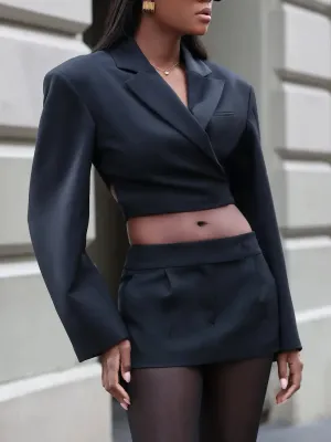 Black Blazer Shorts Set - Corporate Chic Outfit