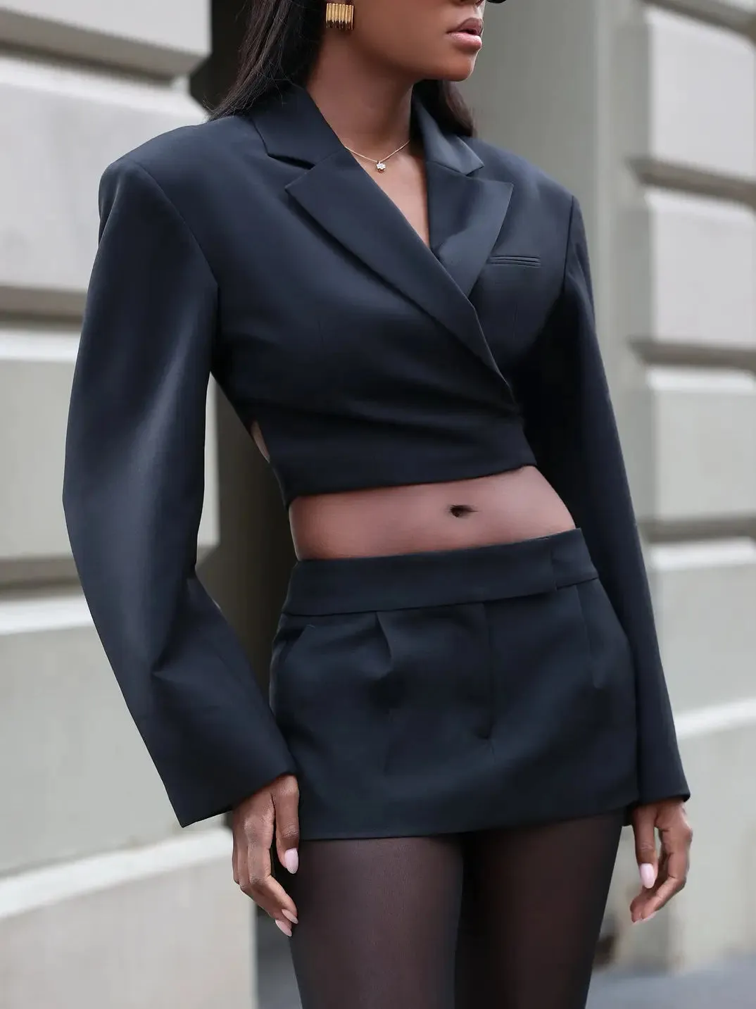 Black Blazer Shorts Set - Corporate Chic Outfit