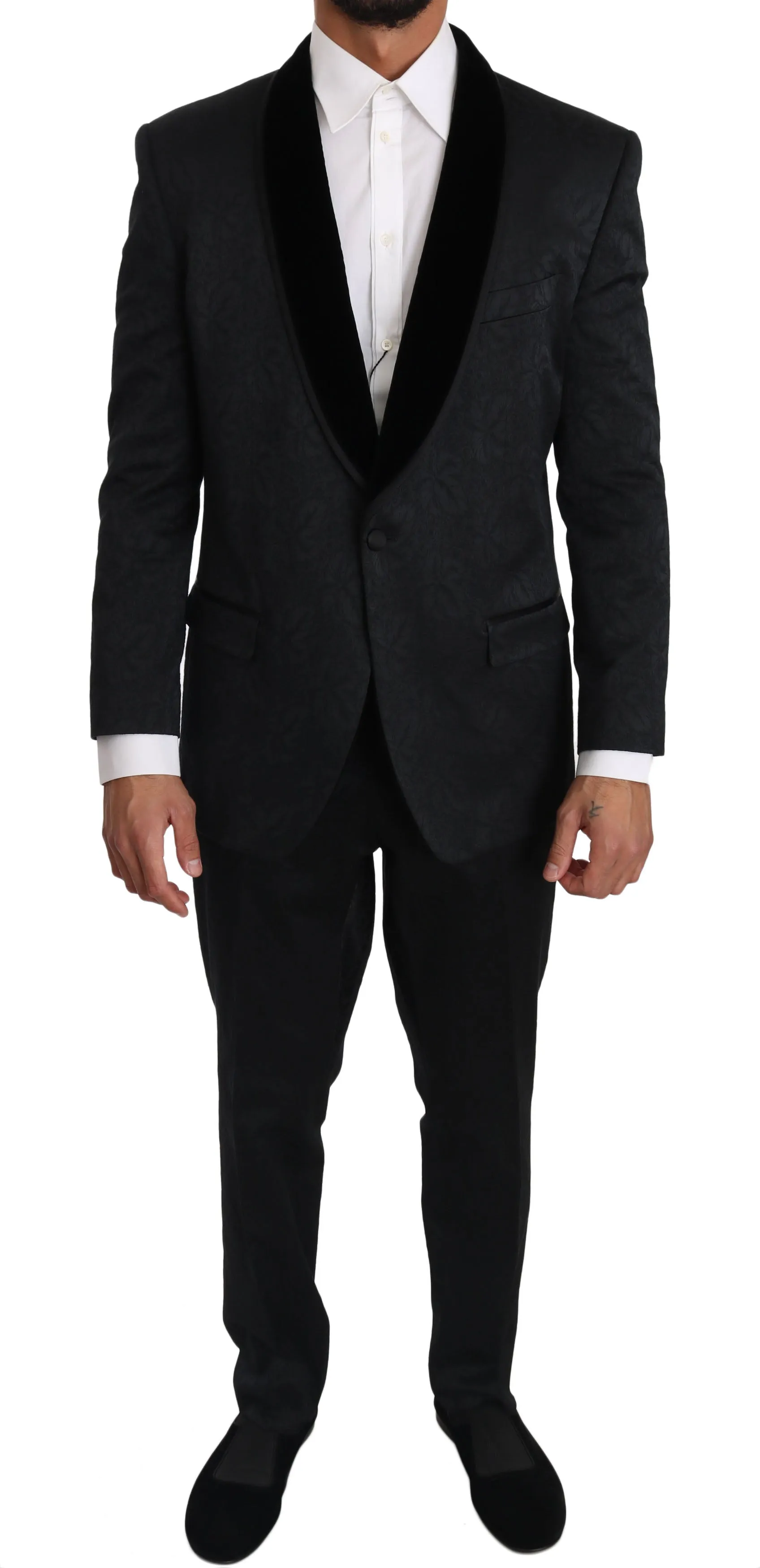 Black Brocade Floral 2 Piece Suit