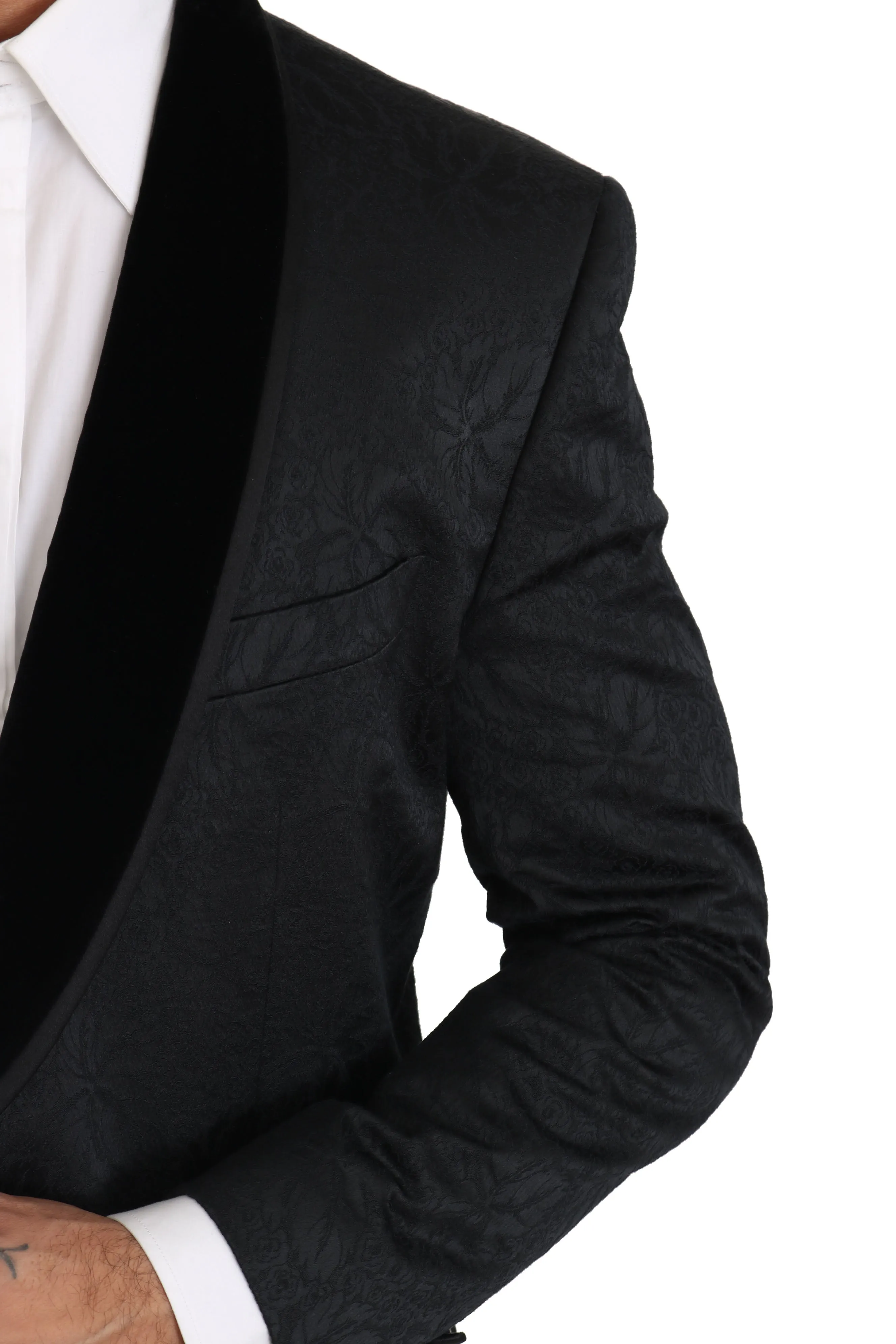 Black Brocade Floral 2 Piece Suit