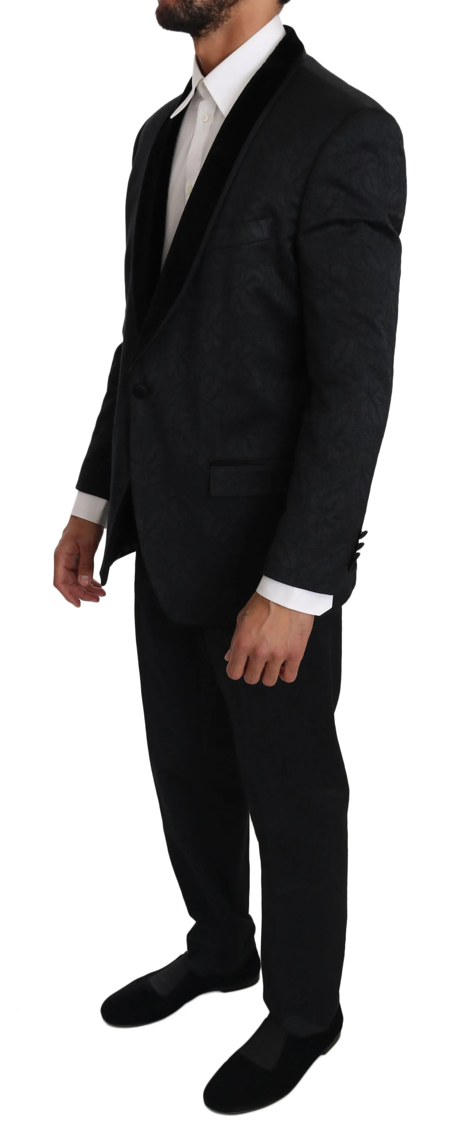 Black Brocade Floral 2 Piece Suit