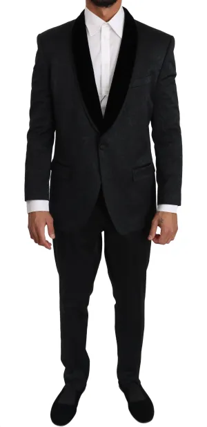 Black Brocade Floral 2 Piece Suit