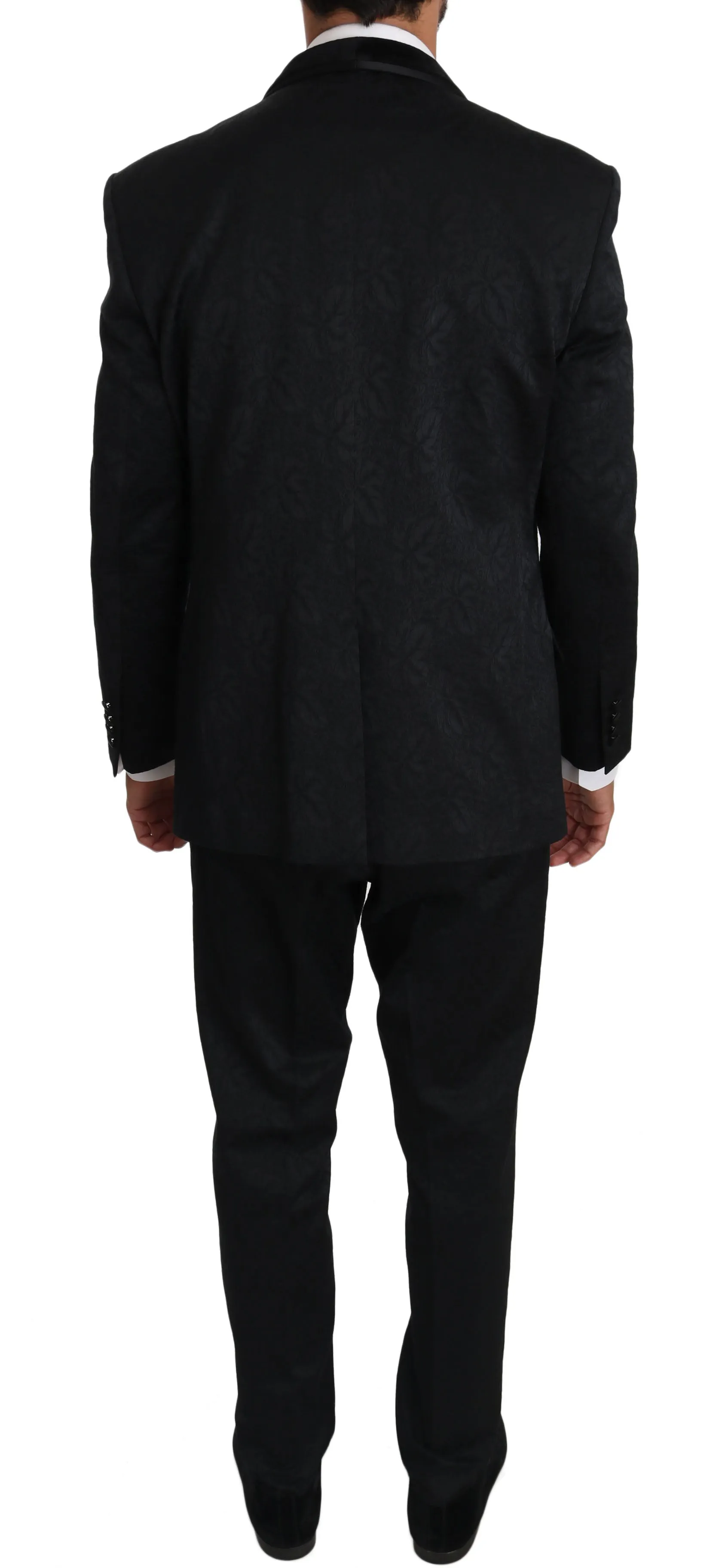Black Brocade Floral 2 Piece Suit