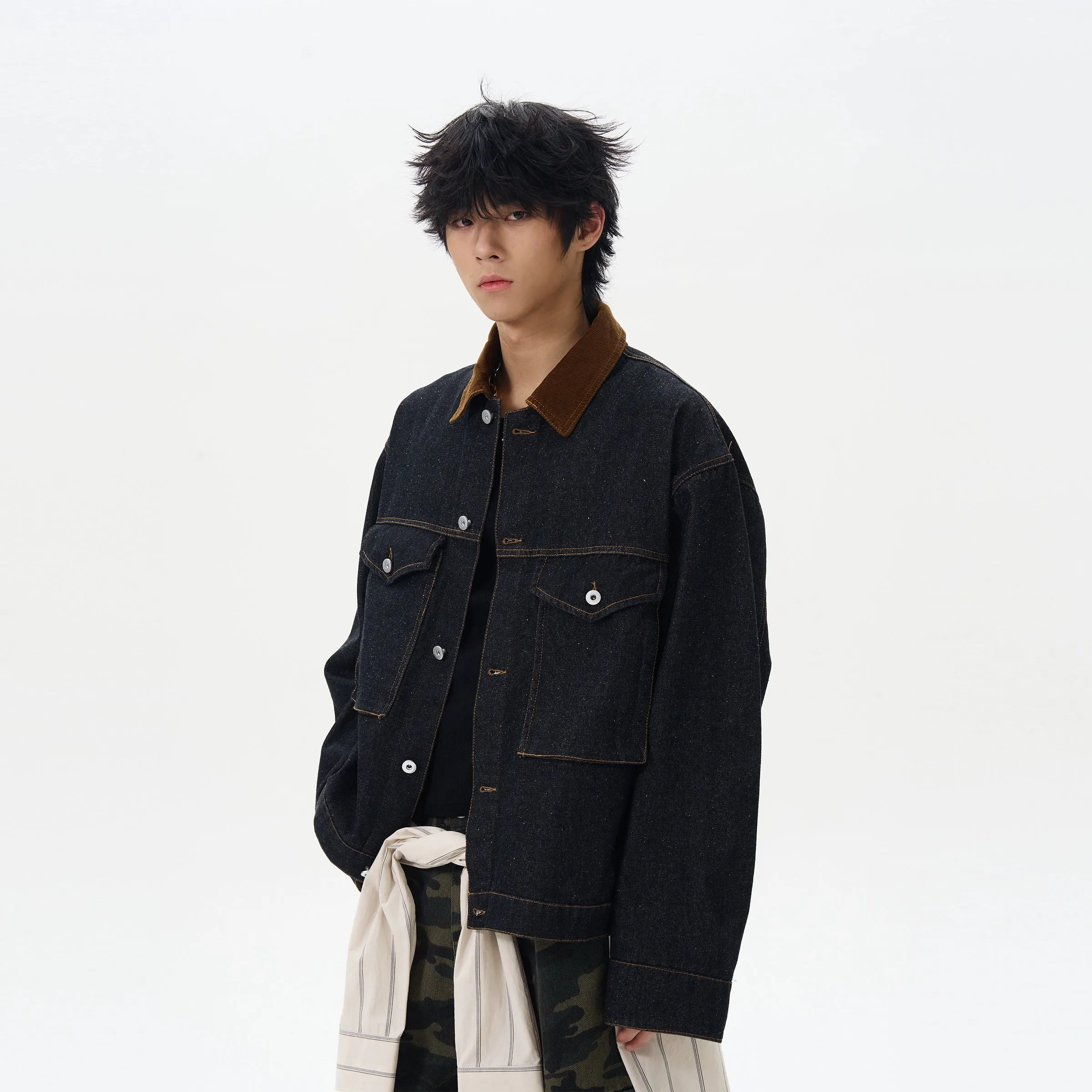 Black Denim Lapel Jacket
