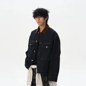 Black Denim Lapel Jacket