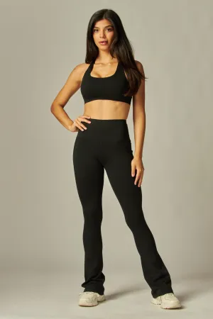 Black Nylon Butt Lift Flared Yoga Pants 2/14/25 9599