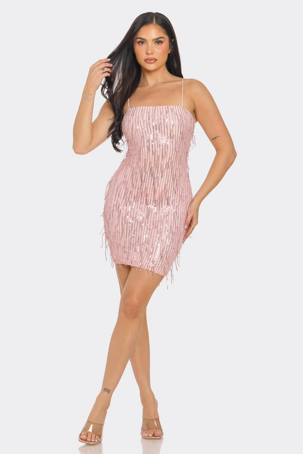 Black Silver Sleeveless Sequin Mini Dress 11/17/24 9217