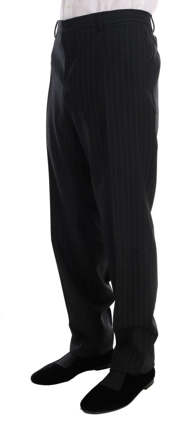 Black Striped Wool One Button 3 Piece Suit
