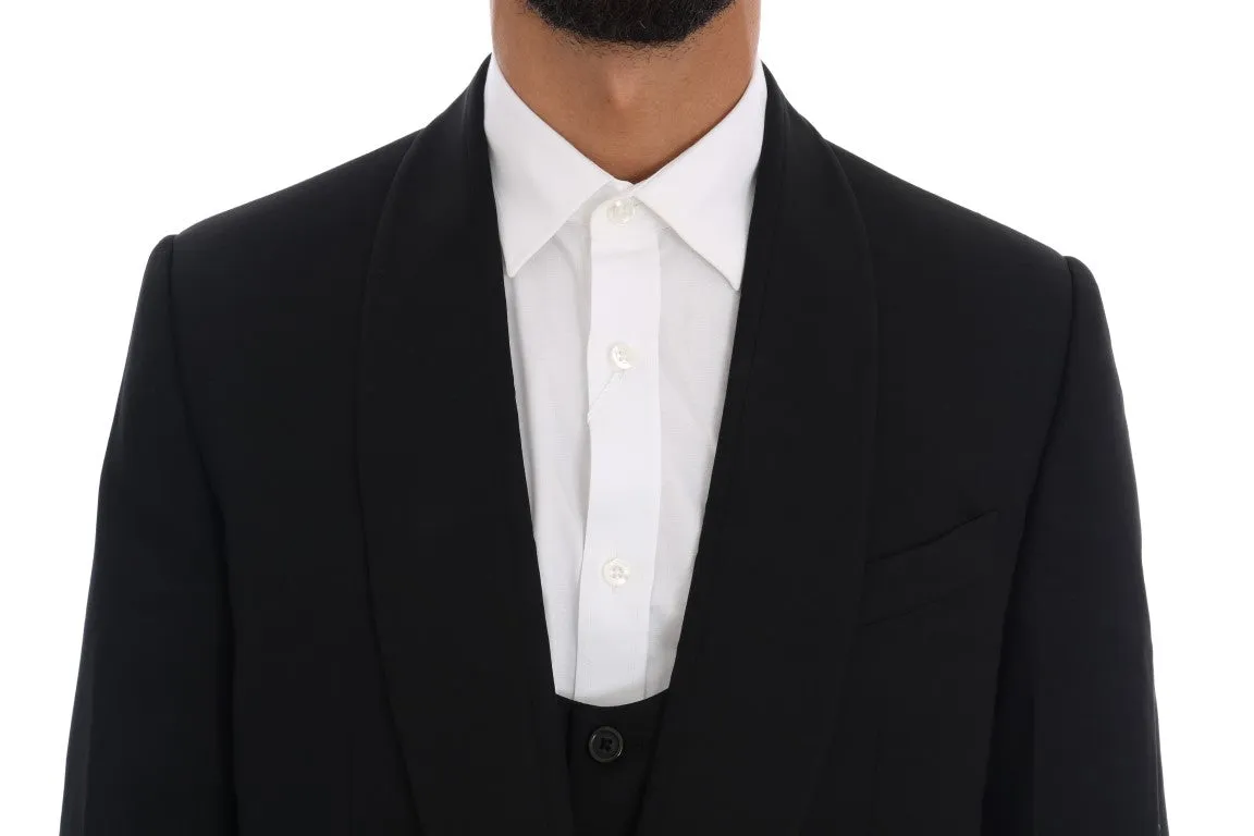 Black Wool Long 3 Piece Two Button Suit