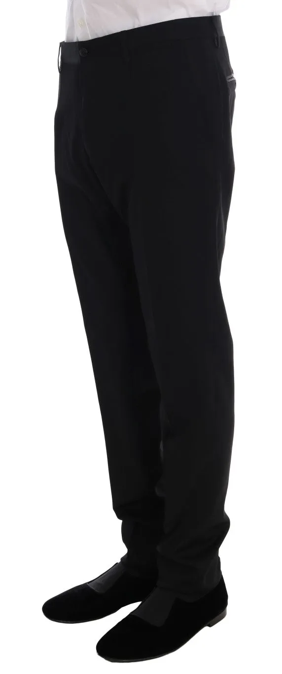 Black Wool Long 3 Piece Two Button Suit